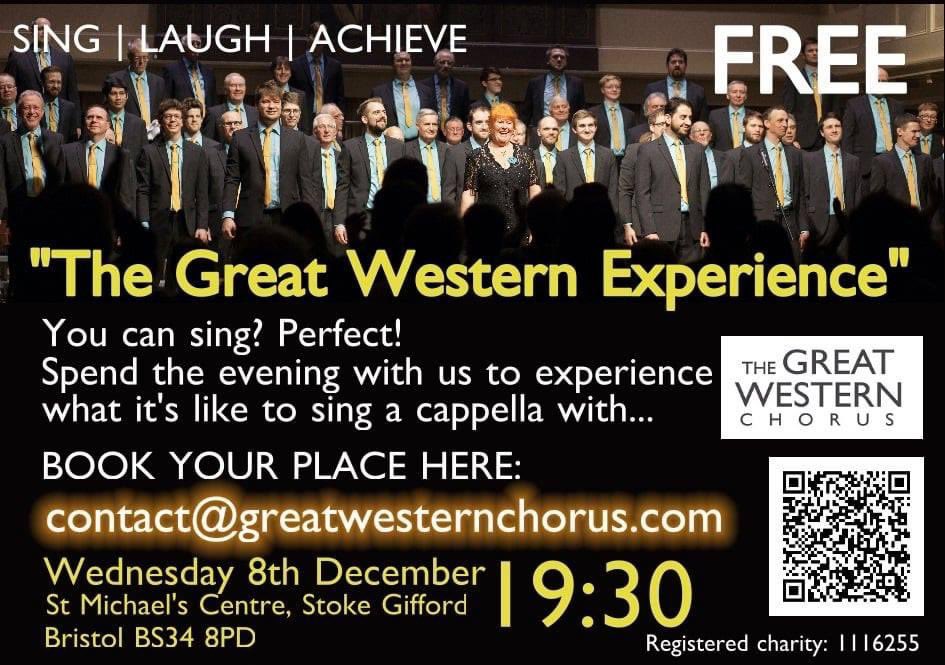 Our amazing #GreatWesternChorus members are recruiting. If you are male and love to sing, why not pop along. Life changing!