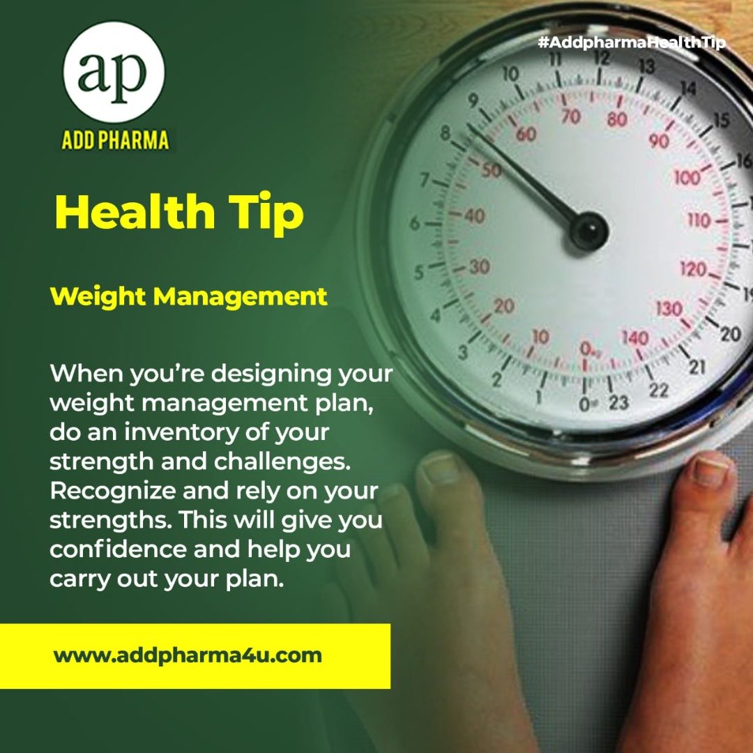 addpharma's tweet photo. When you are designing your weight management plan, do an inventory of your strength and challenges. Recognize and rely on your strengths. This will give you confidence and help you carry out your plan. #weight #management #confidence #addpharma #pharmacy #affordable https://t.co/zFzHDg1mqX