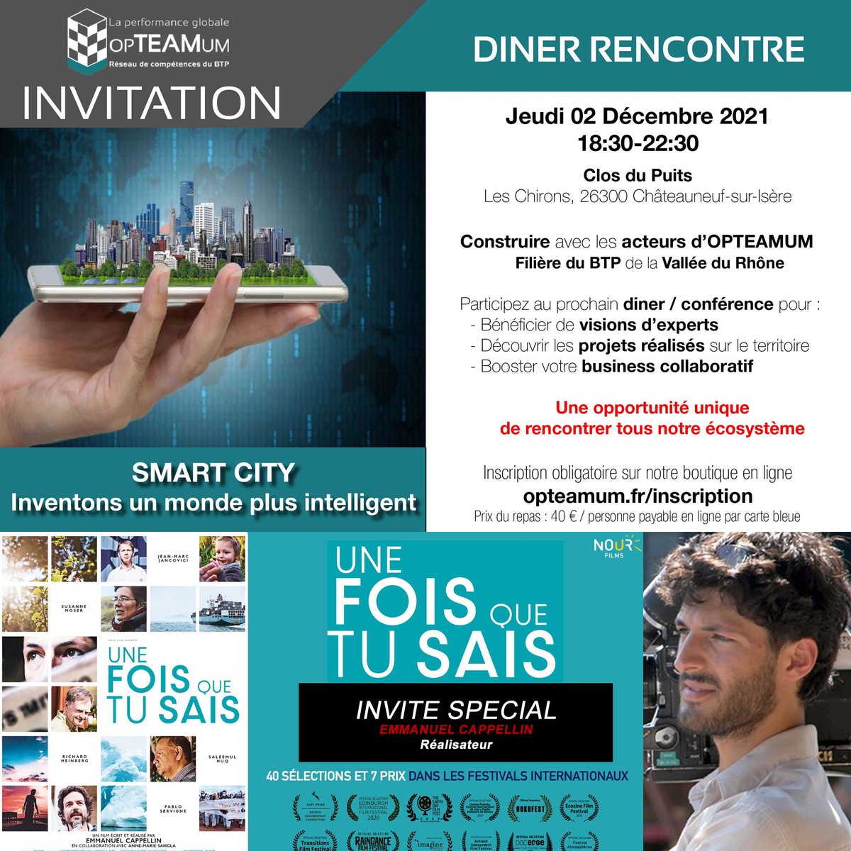 OPERACTION's tweet photo. #𝗔𝗚𝗘𝗡𝗗𝗔 📅

Venez construire avec les entrepreneurs du BTP  lors du prochain dîner/conférence au format Networking, organisé par Opteamum !

📅 02/12 - 18h30
📍  Châteauneuf-sur-Isère (26)
💻 Réservations : https://t.co/rtJQcPgHeo

#operaction #opteamum #btp #drome https://t.co/lHs2YRBfUY