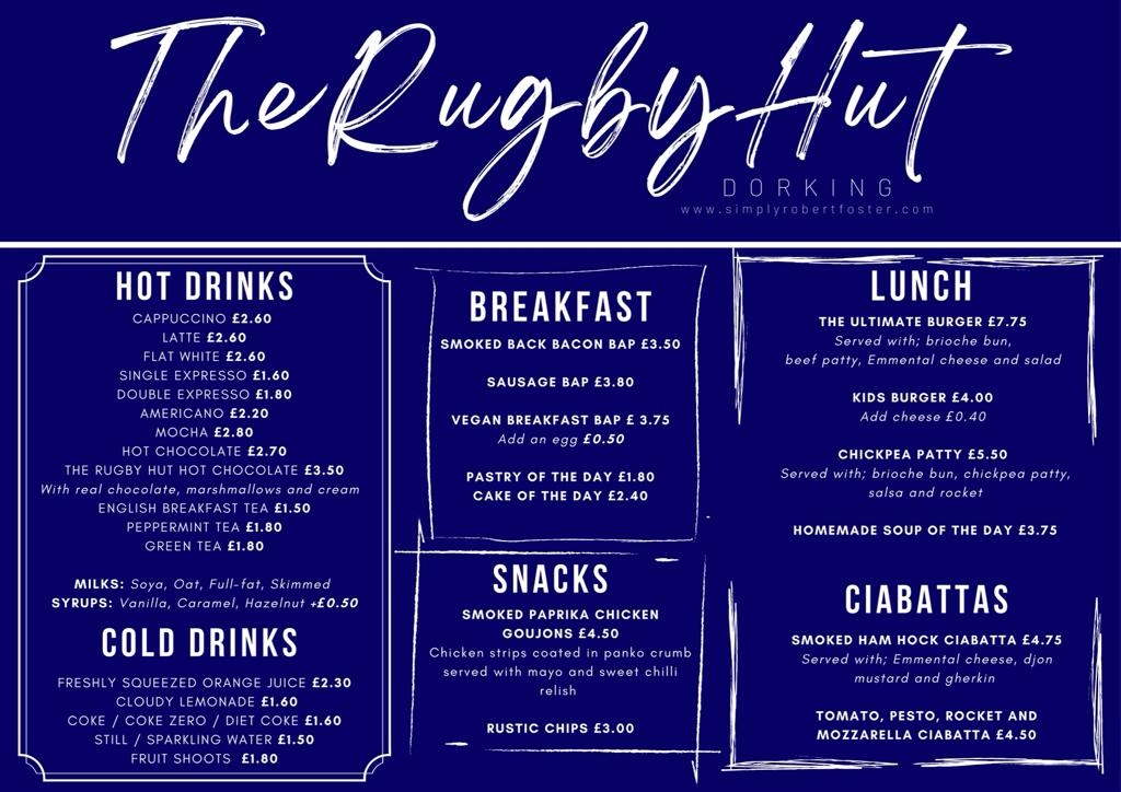 DorkingRugby's tweet photo. Introducing....

🏉 The Rugby Hut 🏉

The Rugby Hut will be open on Saturdays and Sundays from 9am onwards.

We are very excited to see what our new caterer and renowned chef, Robert Foster, will add to our club and we would like to welcome him to DRFC.

#wacomb #therugbyhut https://t.co/8jryFzmz55