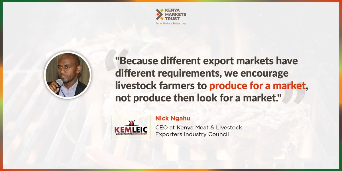 KenyaMarkets's tweet photo. "Because different export markets have different requirements, we encourage livestock farmers to produce for a market, not produce then look for a market."
KeMLEIC CEO - Nick Ngahu, at the #KICCMeatExpo
#BetterMarketsKe #KenyaMarkets #SizzlingExperience https://t.co/FKbSXeyzE9