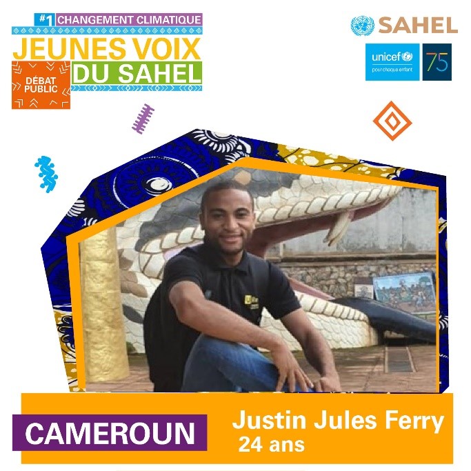 Ambassadeur pour la paix à l’UNESCO, Justin Jules ferry est passionné par les questions de développement et de bien-être des jeunes. 
Il sera l’une des jeunes voix du Sahel le 20 novembre prochain. 

#JeunesVoixduSahel #changement climatique #UNICEF
