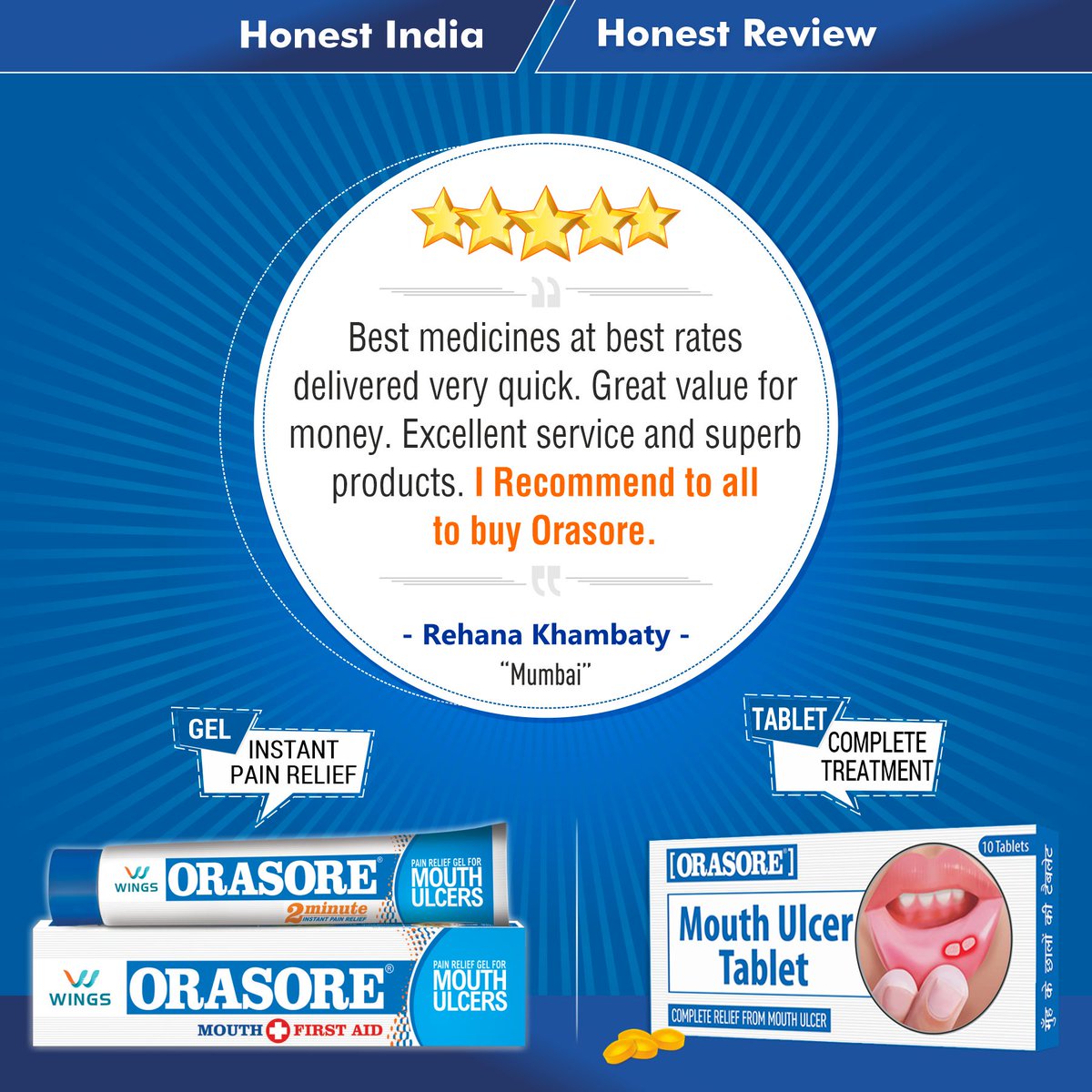 orasoregel's tweet photo. 🇮🇳 Honest India, Honest Reviews ✅

Thanks Rehana👍

Complete treatment for #MouthUlcers👌

#Orasore is the Most Effective Brand For Mouth Ulcers in India.

✅ #OrasoreGel for quick #PainRelief &amp; #OrasoreTablet for complete treatment! 👍👍
✅ Buy @Amazon : https://t.co/t4nN2eM7pM https://t.co/oO47eGs4pK