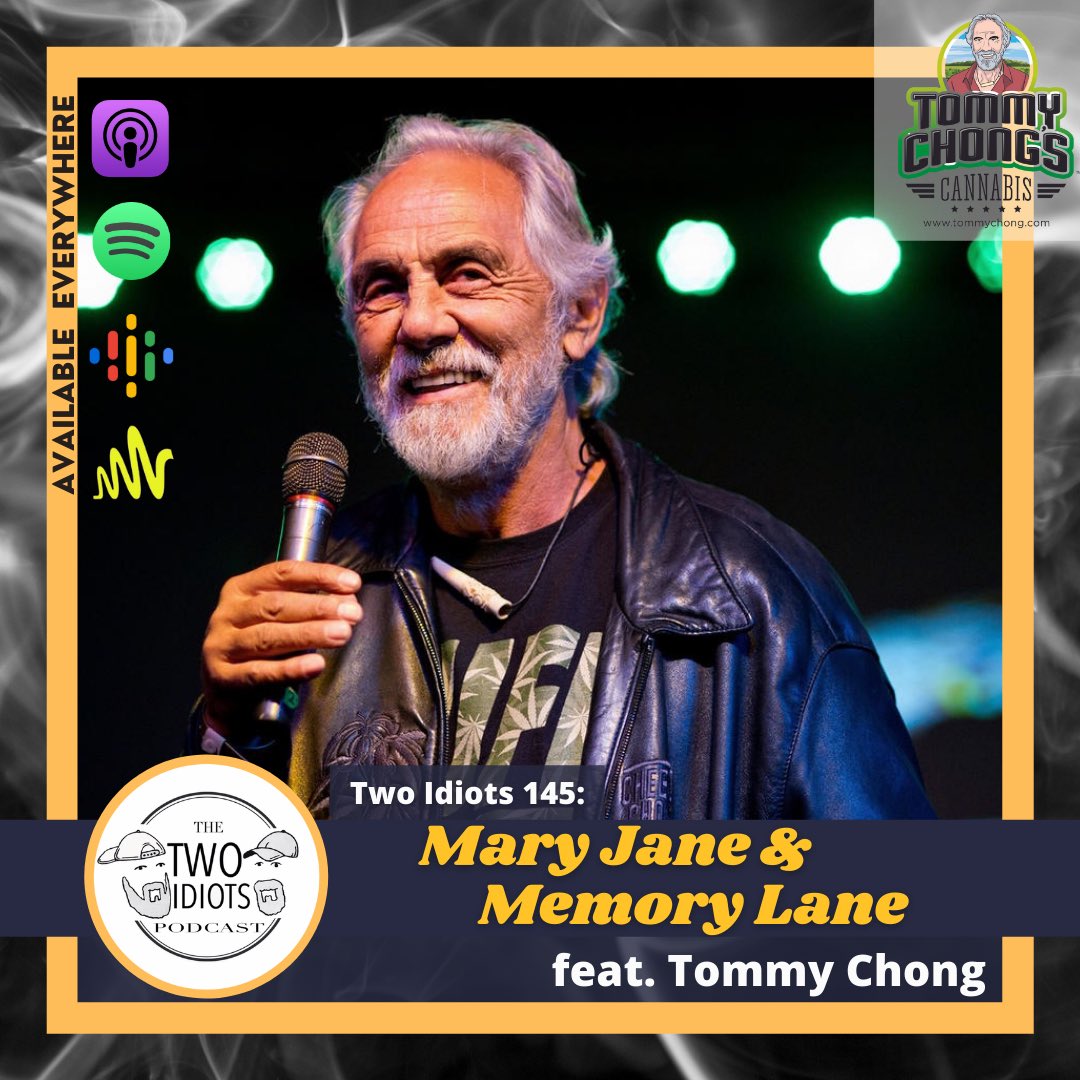 twoidiotsshow's tweet photo. 💨NEW EPISODE💨

@tommychong joins the Two Idiots to chat about our first weed experiences, lady wrestler body slams, jamming with #JimiHendrix, #CheechandChong, comedy, spiritualism, “Trumpy” friends, &amp; more! 
— LINK IN BIO

#TwoIdiotsPodcast #tommychong #podcast #legend #listen https://t.co/n9YcBhDtzt