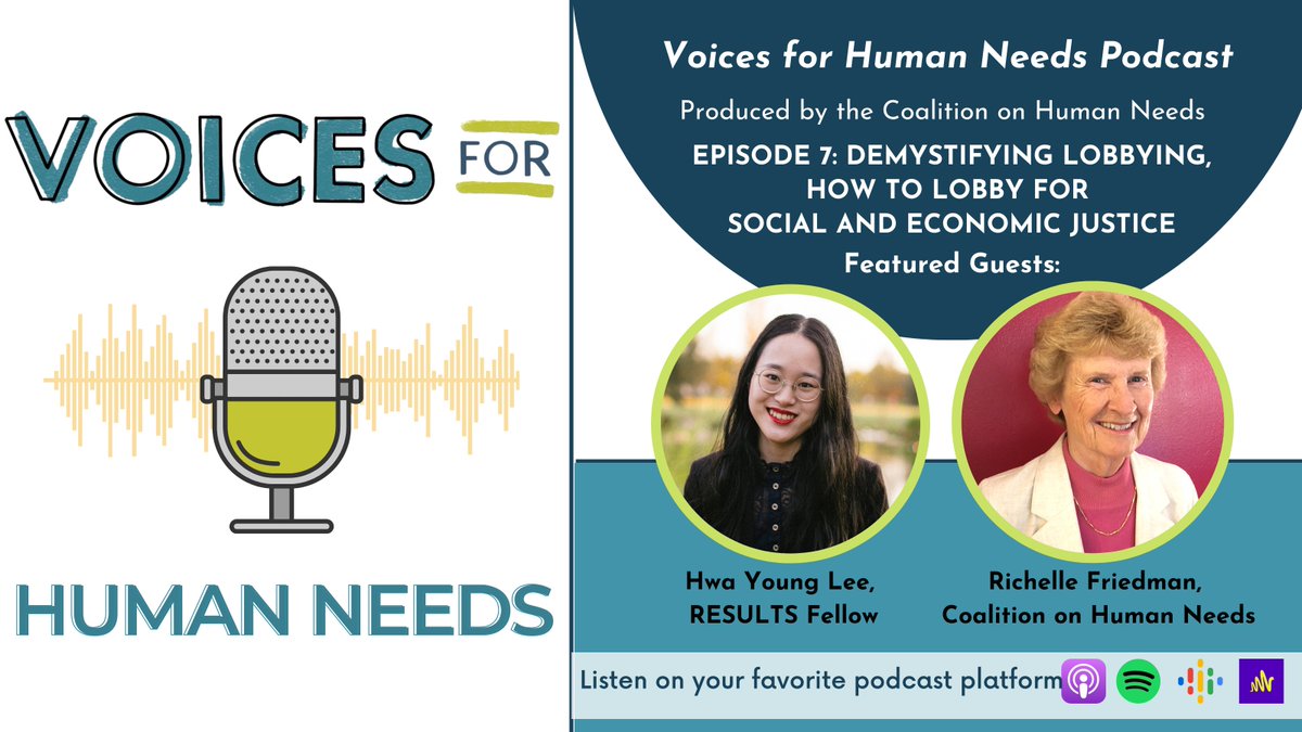 <a href="/RESULTS_Tweets/">RESULTS</a> fellow, <a href="/rfriedman10/">Richelle Friedman</a>, and <a href="/Voice4HumanNeed/">Coalition on Human Needs</a> demystify what lobbying for social and economic justice means in the latest #VoicesForHumanNeeds podcast!

You can listen to their latest podcast episode here:
bit.ly/voicespodcast-…