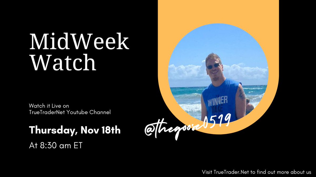 TrueTraderNet's tweet photo. ATTENTION: We are super excited to announce that this week's #MidweekWatch will be hosted on #YouTubeLive

Join @TheGoose0519 tomorrow at 8:30 am ET to witness how a former market maker prepares for the open. Follow along at TrueTraderNet #YouTube channel

https://t.co/9ApOqjrdVM https://t.co/CWRiwmO6TB