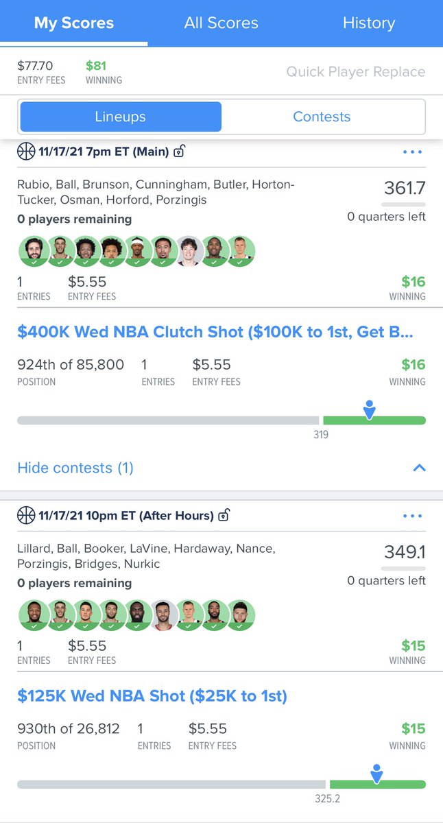 PerfectPicksDFS's tweet image. When you come in the top 1K in both an 86K & 26K entry contest, it’s usually a solid night. Wish we played more than 4 late slate lines: we were only 1 player off the optimal in 2 lines (Nance was the right call)! Dont miss your chance to join the #NBA & #NFL 🔥 streak we’re on!