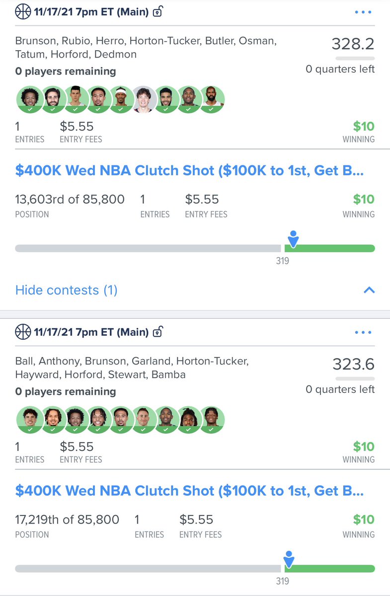 PerfectPicksDFS's tweet image. When you come in the top 1K in both an 86K & 26K entry contest, it’s usually a solid night. Wish we played more than 4 late slate lines: we were only 1 player off the optimal in 2 lines (Nance was the right call)! Dont miss your chance to join the #NBA & #NFL 🔥 streak we’re on!