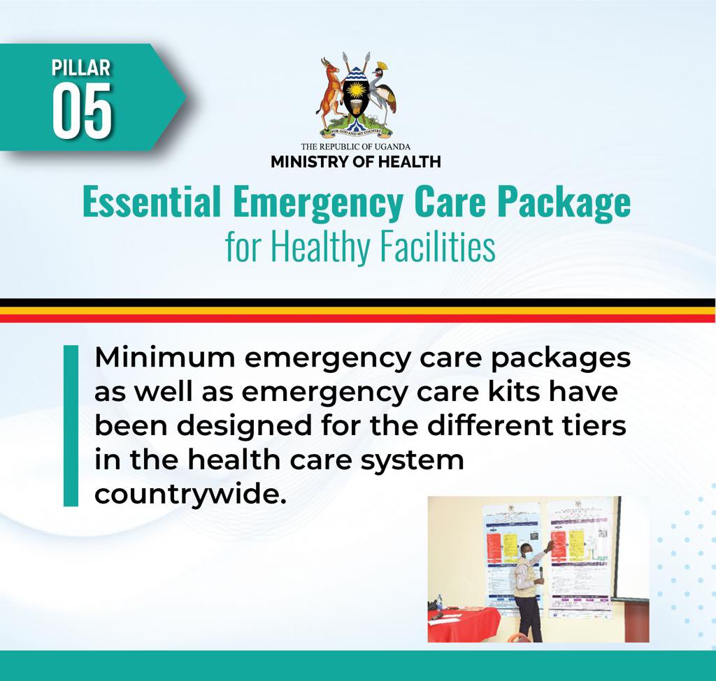 Pillar 4: Emergency Care Health Infrastructure- there’s an ongoing program to refurbish and equip emergency care infrastructure countrywide for fast and well-organized EMS 

Pillar 5: Essential Emergency Care Package for Health Facilities 

#EMSPolicyUG