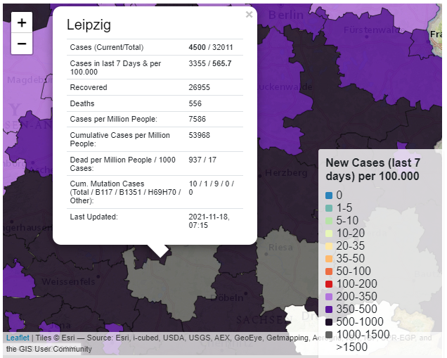 feltel's tweet photo. In #Leipzig liegt die 7T-Inzidenz am 18.11. lt. #Risklayer bei 565,7 und lt. #RKI-Dashboard bei 438,5. Am Vortag lagen die Werte bei 463,9 bzw. 390,6. #CoronaSN
Warum unterscheiden sich die Werte? Siehe https://t.co/qZCIdkAAbe https://t.co/LtyTnDeYvh