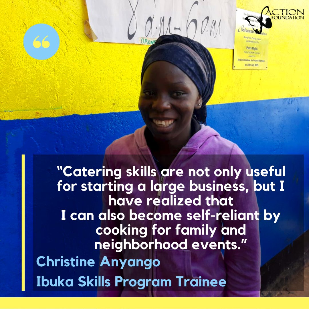 TheActionKenya's tweet photo. βCatering skills are not only useful for starting a large business, but I have realized that I can also become self-reliant by cooking for family and neighborhood events.β Nothing can stop Christine Anyango from achieving her dream #IbukaSkillsProgram
#IbukaSkillsGraduation https://t.co/49V8KMPuxq