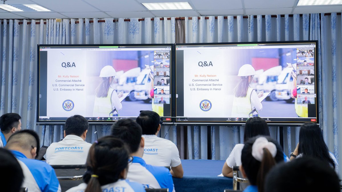 portcoast's tweet photo. Webinar "U.S. - VIETNAM COLLABORATION OPPORTUNITIES IN GREEN PORT DEVELOPMENT" organized by U.S. Comercial Services.
#GREENPORT #Portcoast #HCMUT https://t.co/rgLKIwt77Q