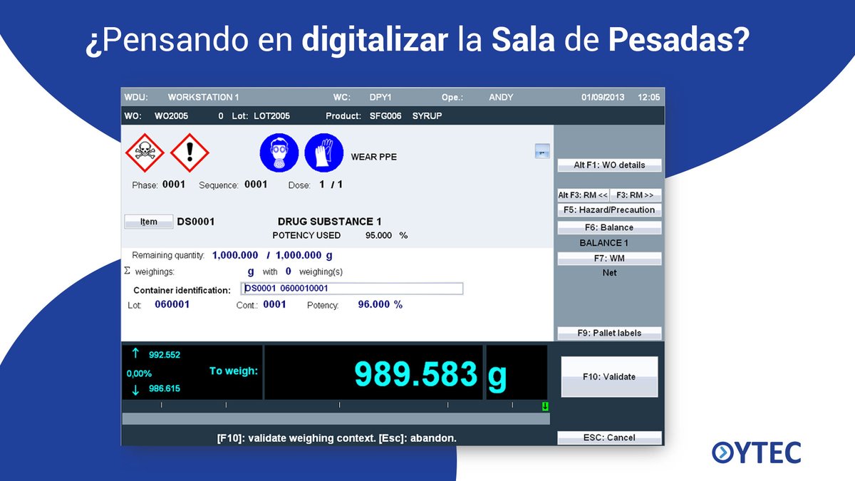 OYTEC_MES's tweet photo. ¿Tienes problemas con las operaciones en Sala de Pesaje? ¿Estás pensando en informatizar el proceso de Pesadas? 
¿El software del fabricante de las basculas, no cubre tus expectativas? ¿Estás pensando en cambiarlo?
#eBR #PHARMA40 #MES #DIGITALIZACION #PAT https://t.co/cleOTIlnMo