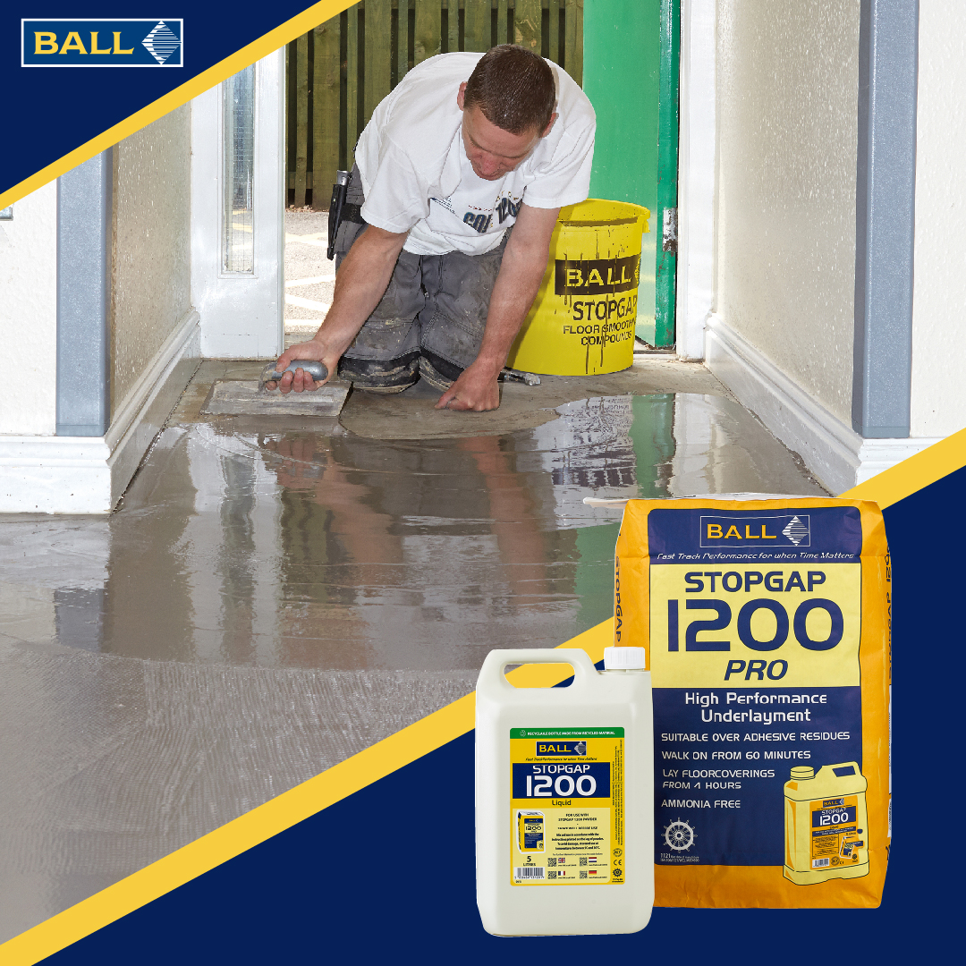 FBallUK's tweet photo. STOPGAP 1200 PRO is particularly suitable for use over old adhesive residues (including bitumen and carpet tile tackifiers) without the need for priming.

Fast setting, fast drying - walk on hard from 60 minutes, lay floorcoverings from 4 hours.

#flooring https://t.co/CvHdo88taH