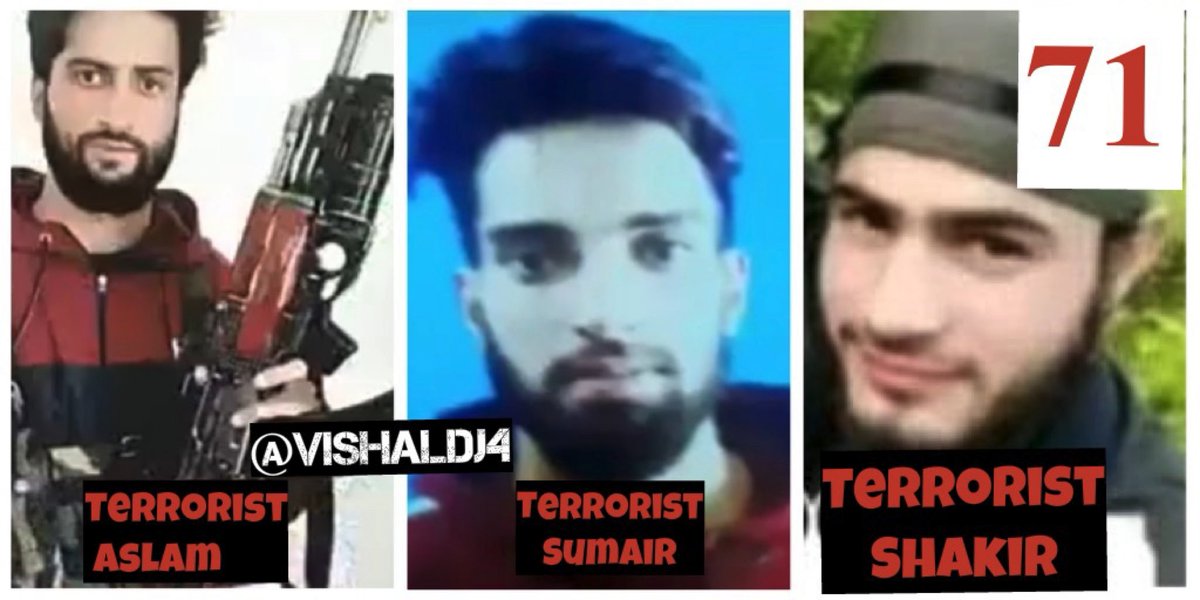 VishalDJ4's tweet photo. Operation All Out 2021
Encounter no.71
#Pombay #Kulgam
3 terrorists killed
1️⃣ Shakir Najar,Ponipora-HM
2️⃣ Sumair Najar,Kanipora-LeT
3️⃣ Aslam Dar,Redwani-HM
🇮🇳👍🏻 9RR,18BN CRPF,SOG
140 Terrorists killed(2021)
Salute to Security Forces 🇮🇳🇮🇳 https://t.co/yuGyIAhwrI