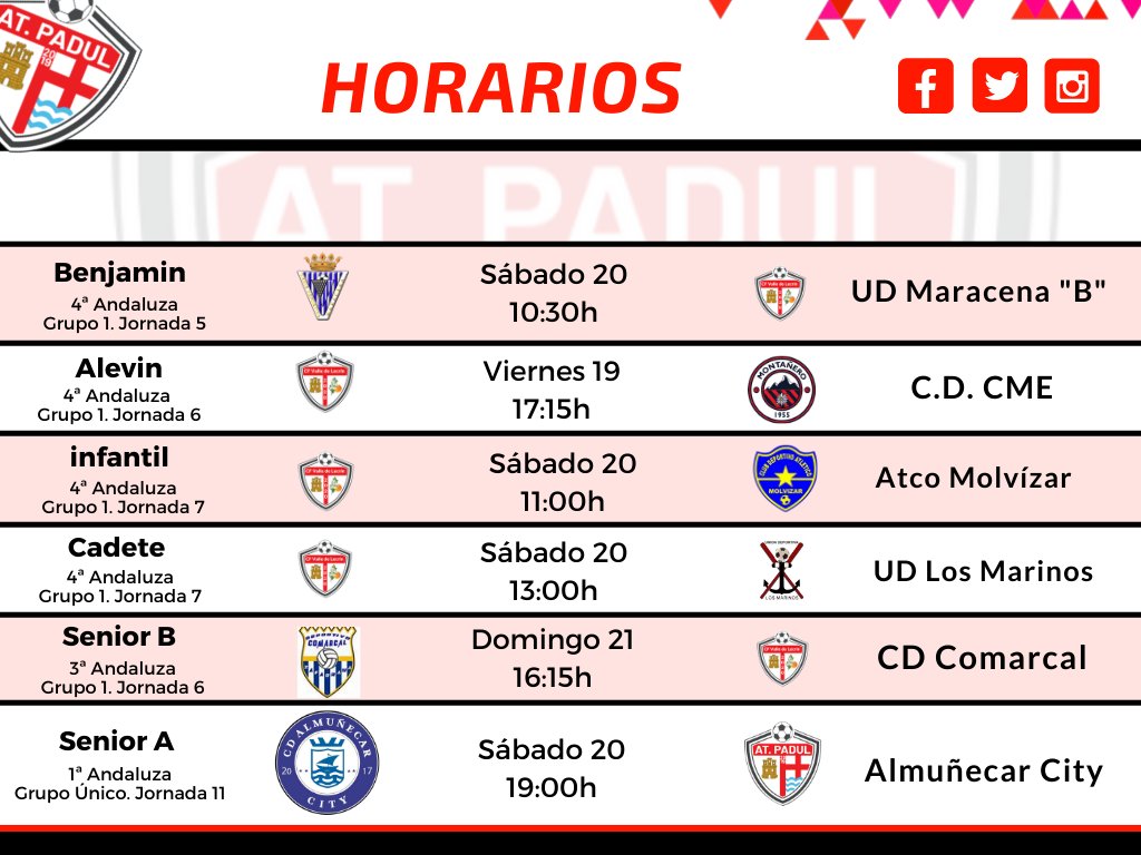 AtcoPadul's tweet photo. #Horarios #AtPadul #Granada #ValledeLecrin #ElPadul #CFVL https://t.co/vusY1mZFOH