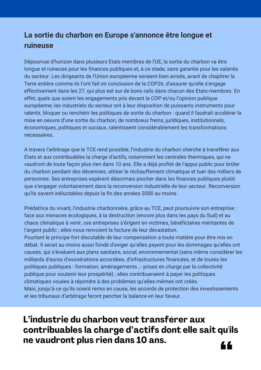 transfolab's tweet photo. L’industrie du charbon veut transférer aux contribuables la charge de centrales à charbon dont elle sait qu'elles ne vaudront plus rien dans 10 ans. Nous serions au contraire fondés à exiger d'elle qu'elle paie pour les dommages écologiques et sanitaires occasionnés.

#TCE https://t.co/1NAbTM7OCf
