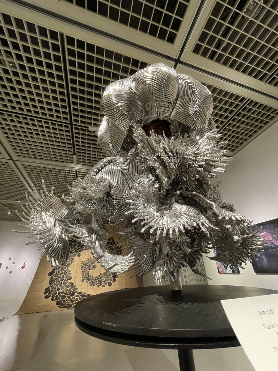 G88072848's tweet photo. やっと念願かなって実物に対面できました！＃蔦本大樹 さんの作品。写真以上にダイナミックさと繊細さ、規則的で複雑な線の編みにクラクラ。素晴らしかったです✨＃池袋回遊派美術展 https://t.co/gBcQoIGM60