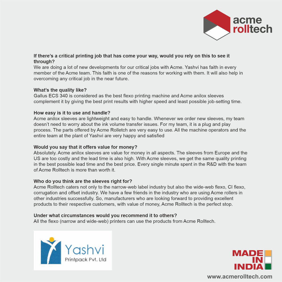 AniloxIndia's tweet photo. Kerul Desai and Khush Desai from Yashvi Printpack share their review on investing in Anilox Anilox Sleeves from Acme Rolltech.
https://t.co/9N1MxAUlS5
#testimonials #clientdiaries #clientrelationships #acmerolltech #anilox #aniloxsleeves #corrigated #corrugation #labelprinting https://t.co/QLuSJs4WH5