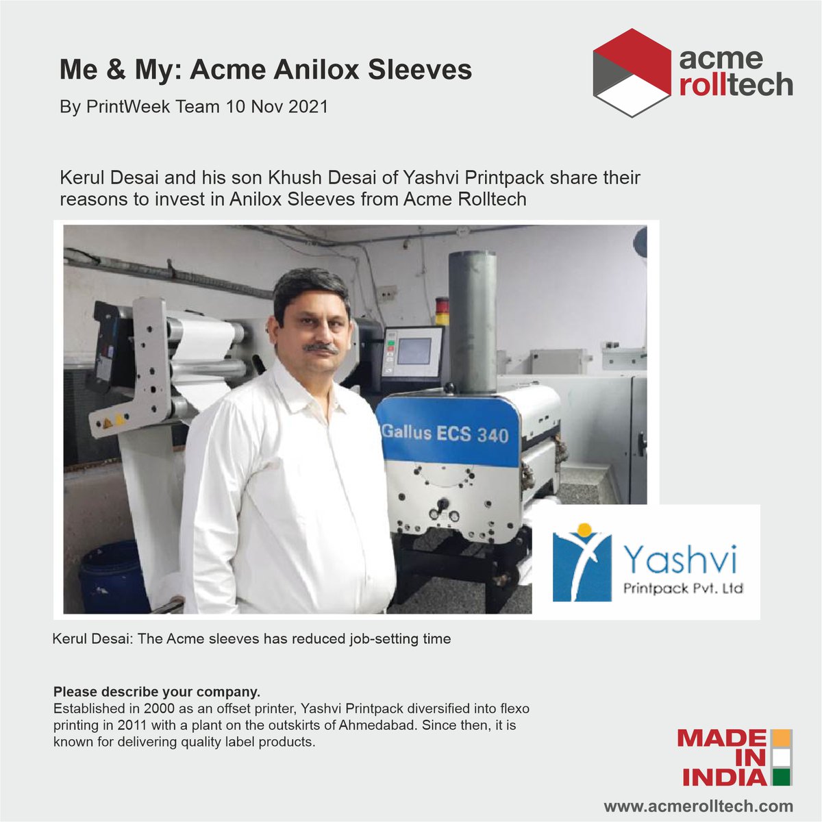 AniloxIndia's tweet photo. Kerul Desai and Khush Desai from Yashvi Printpack share their review on investing in Anilox Anilox Sleeves from Acme Rolltech.
https://t.co/9N1MxAUlS5
#testimonials #clientdiaries #clientrelationships #acmerolltech #anilox #aniloxsleeves #corrigated #corrugation #labelprinting https://t.co/QLuSJs4WH5