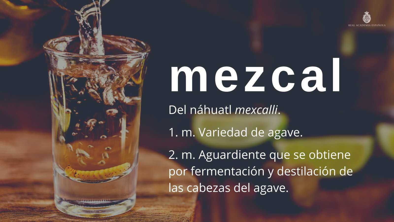 RAE Twitter: "#PalabraDelDía | mezcal ven, además de la bebida, el mezcal es una variedad de agave o pita'). Aunque es válido el uso de «agave» como masculino y