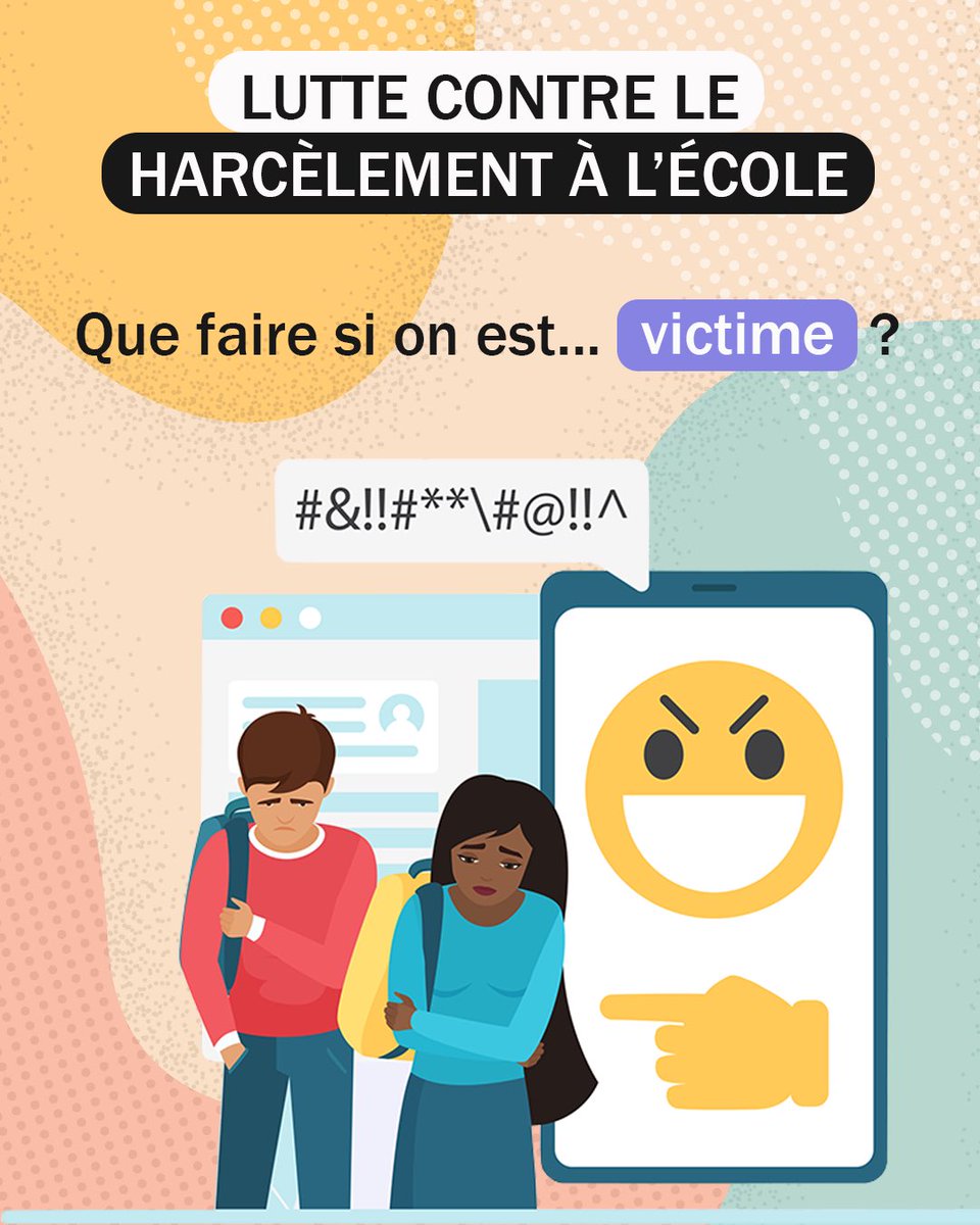 lumnifr's tweet photo. 😆➡😰 On est victime de #HarcèlementScolaire quand on subit, de manière répétée, des propos ou des comportements agressifs – rumeurs, moqueries, humiliations, rejet, insultes…- à son égard.
Comment s’en sortir ? Voici 5 conseils ⬇
#nonauharcelement #HarcèlementAlEcole https://t.co/armGgOA1gQ