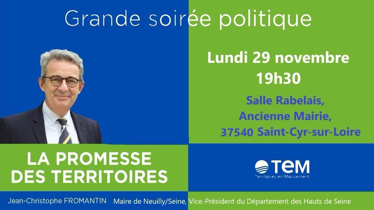 ACHAZAL's tweet photo. Amis tourangeaux, je vous invite à venir écouter @JCFromantin le 29 novembre à Saint Cyr-sur-Loire.
La "Promesse des territoires" est une contribution originale au débat politique #Presidentielle2022 https://t.co/rJiM2f2Mj7