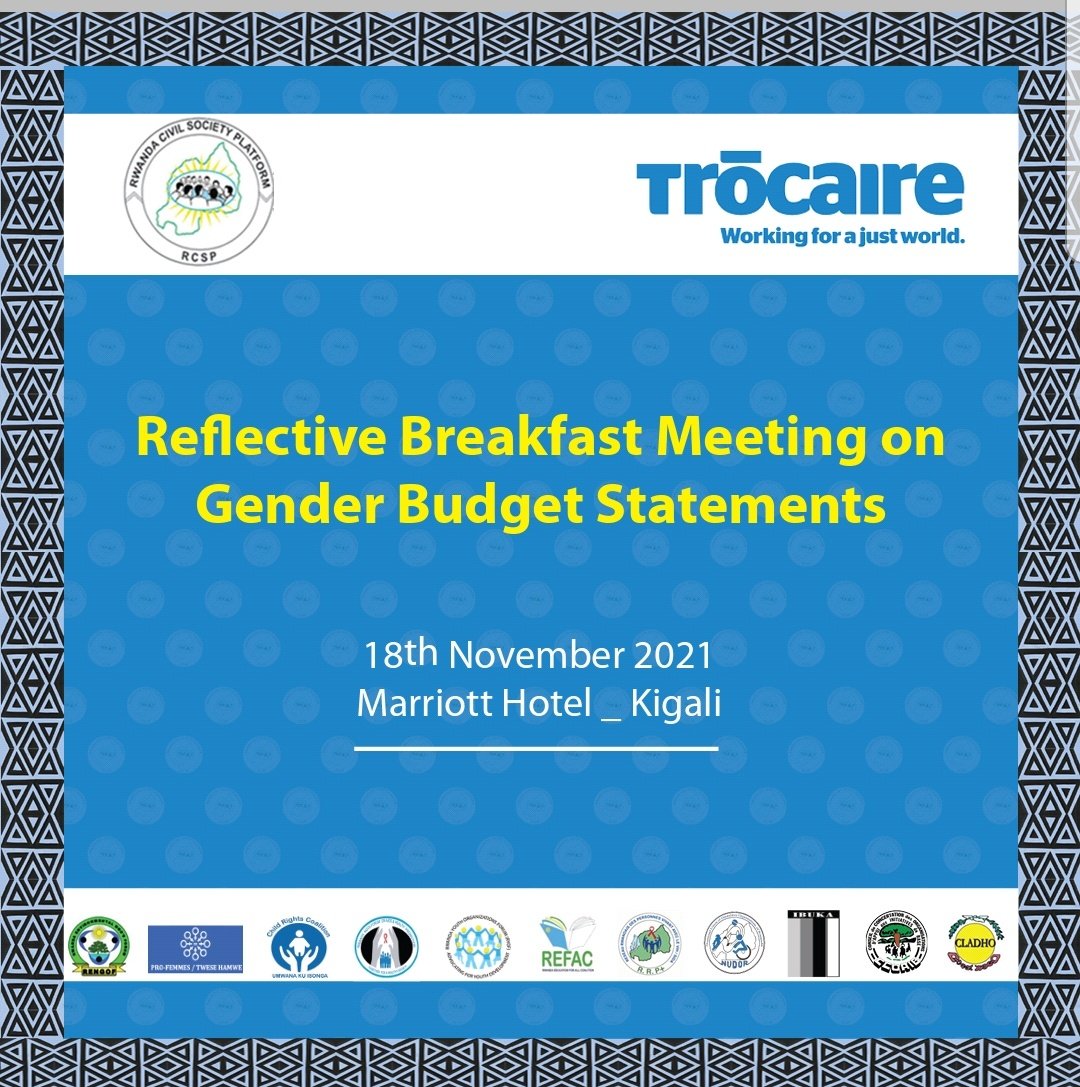 RCSPRwanda's tweet photo. Happening Now:@RCSPRwanda is hosting a Reflective breakfast meeting on Gender Responsive Budgeting/ Gender Budget Statements in collaboration with its members and key stakeholder in partnership with @Irish_Aid @trocaire @MarleenMasclee #GenderBudgetStatements https://t.co/iOz7yScnm7