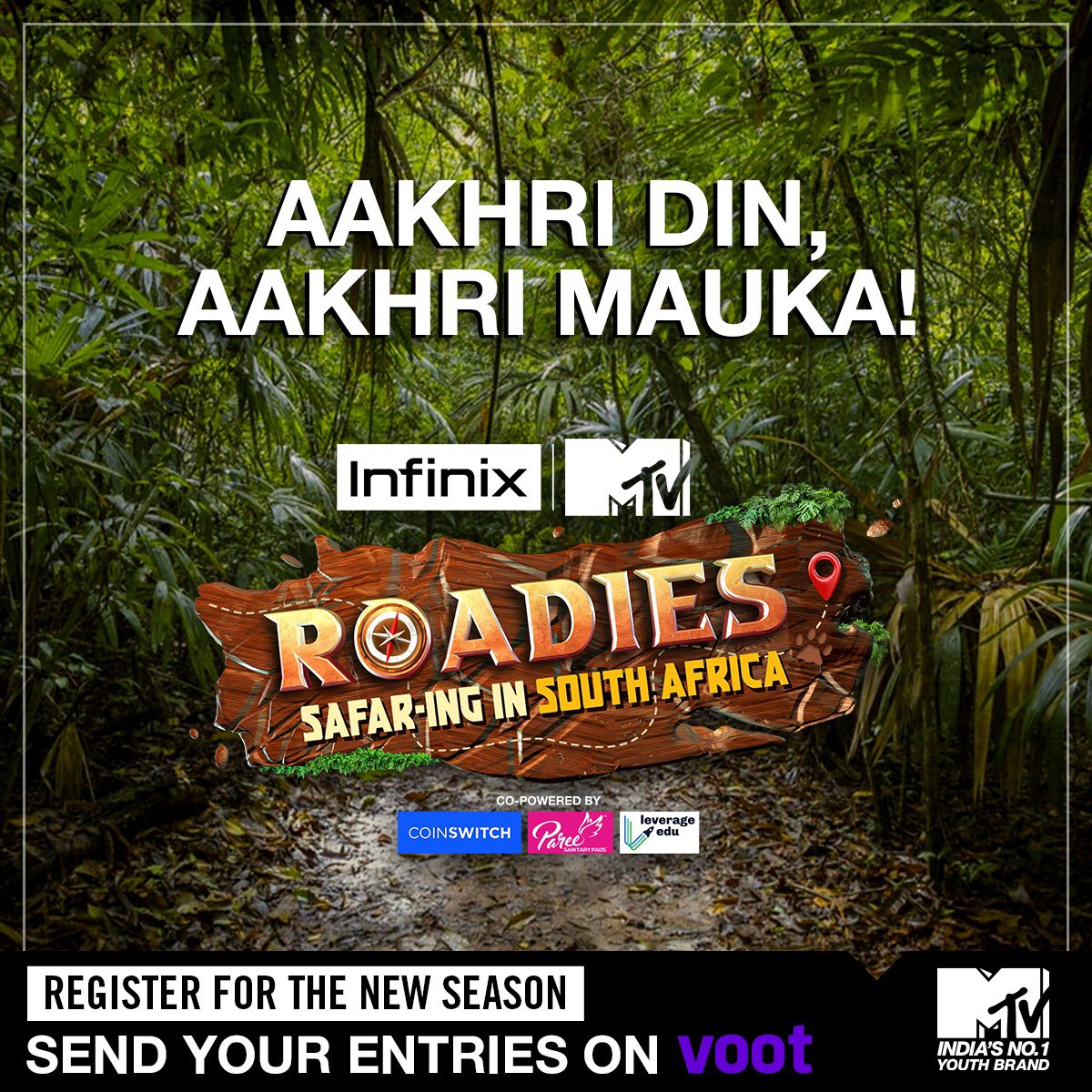 MTVRoadies's tweet photo. You're not allowed to miss this last chance! 
Send in your entries for @InfinixIndia MTV Roadies co-powered by @CoinSwitchKuber @PareeGirl &amp; @leverageedu on @justvoot 
Link:  https://t.co/q93fHKCTsY
@waiwaiindia @ramsonsperfume @BigMusclesNutri @theragecoffee https://t.co/DIW47Oi2T2