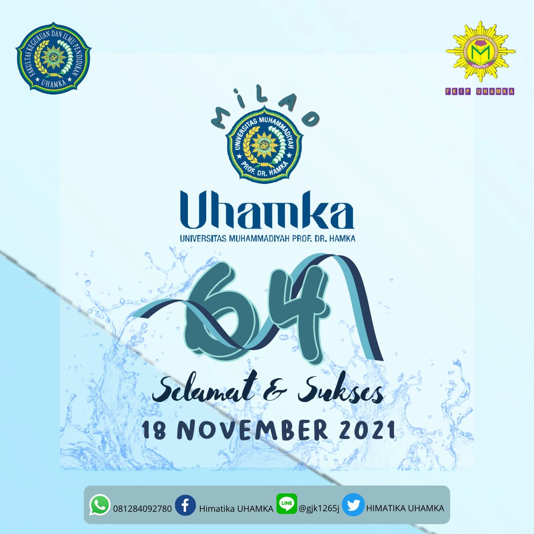 HIMATIKA_UHAMKA's tweet photo. 🎉[Hari Jadi UHAMKA ke-64]🎉

Selamat hari jadi UHAMKA yang ke-64.
Semoga tetap teguh serta istiqomah dalam menyelenggarakan pembinaan ketakwaan dan keimanan, pendidikan dan pengajaran, penelitian, dan pengabdian pada masyarakat.

#himatikauhamka
#fkipuhamka
#uhamka https://t.co/BJAxvukqrn