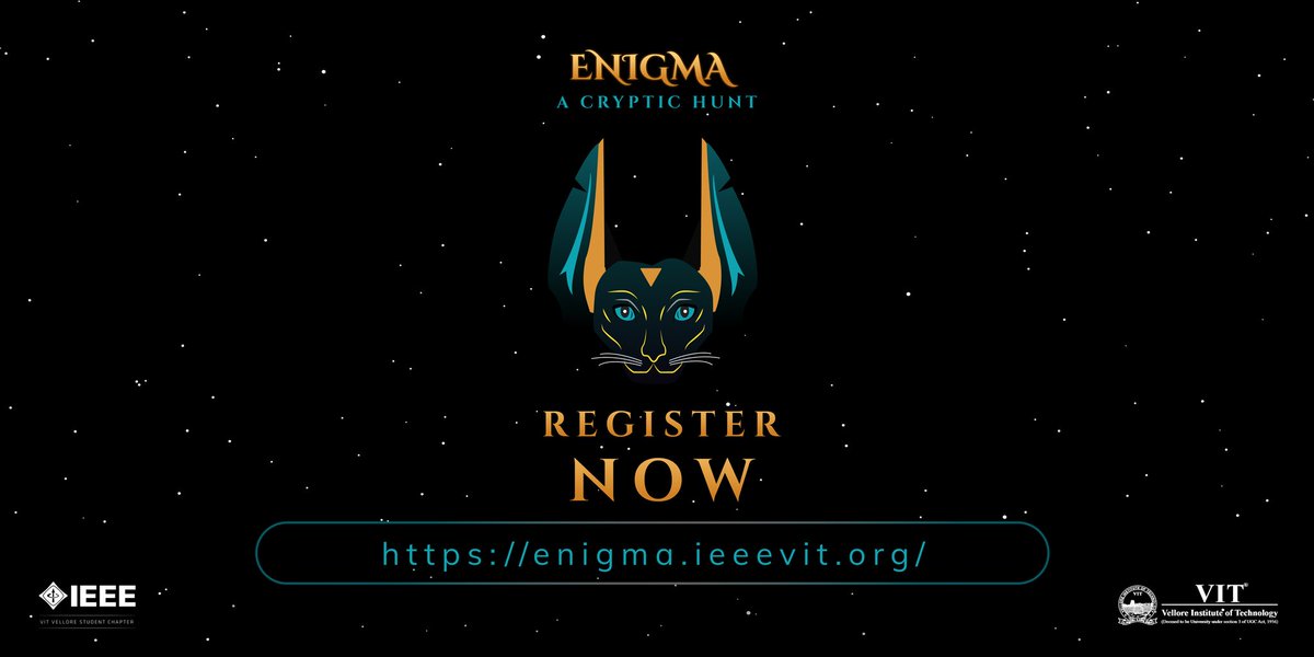 ieeevitvellore's tweet photo. The Registration portal is LIVE! 🗿
Register now to get your positions ready for the biggest uncrackable online cryptic hunt of the year.
Enigma 8.0 releases on 26th November 2021.
Register now 👇
https://t.co/cwkF2FVW1N
#ENIGMA #IEEE #CrypticHunt #Uncrackable #Riddles #game https://t.co/LHV202Ogmp