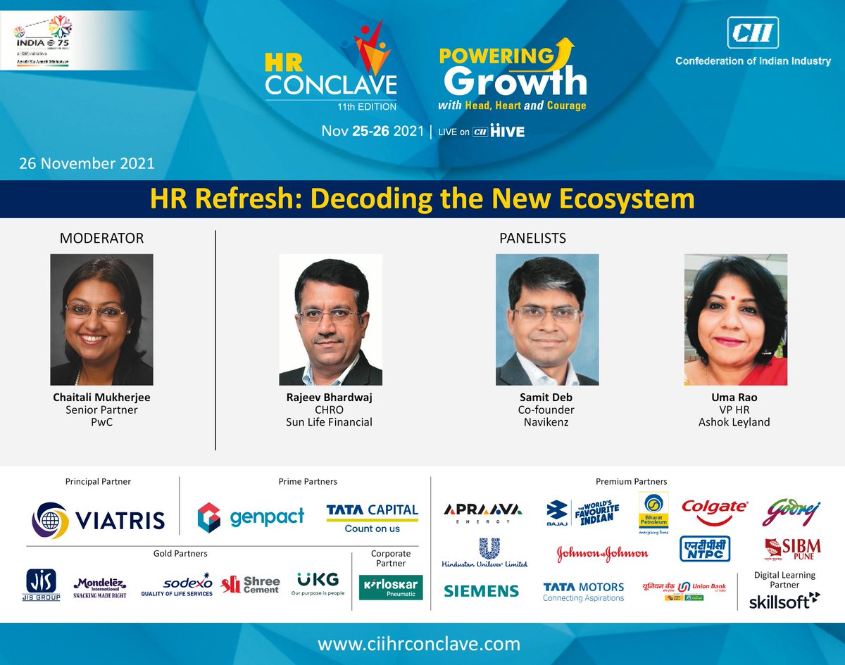 CIIKOLCOE's tweet photo. Attend this power-packed session by Chaitali Mukherjee Samit Deb Rajeev Bhardwaj Uma Rao at the CII HR Conclave to know more about how HR will adapt in the current ecosystem shift
Register now - https://t.co/VBF5a8H8KM
Just 7 days left!!
#ciihrc2021 #ciihrconclave https://t.co/AWjefHDkwf