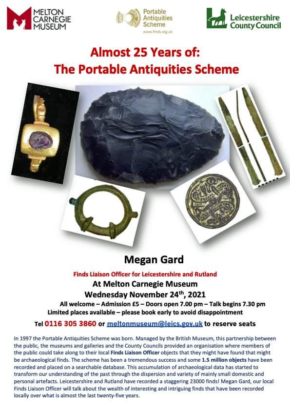 CBAEastMidlands's tweet photo. If you are interested in #Archaeology #History or just want to hear about the amazing artefacts found in the ground, then this is for you! Book in by just emailing: meltonmuseum@leics.gov.uk and come along and enjoy! #Leicestershire https://t.co/1amtc1Fo8m