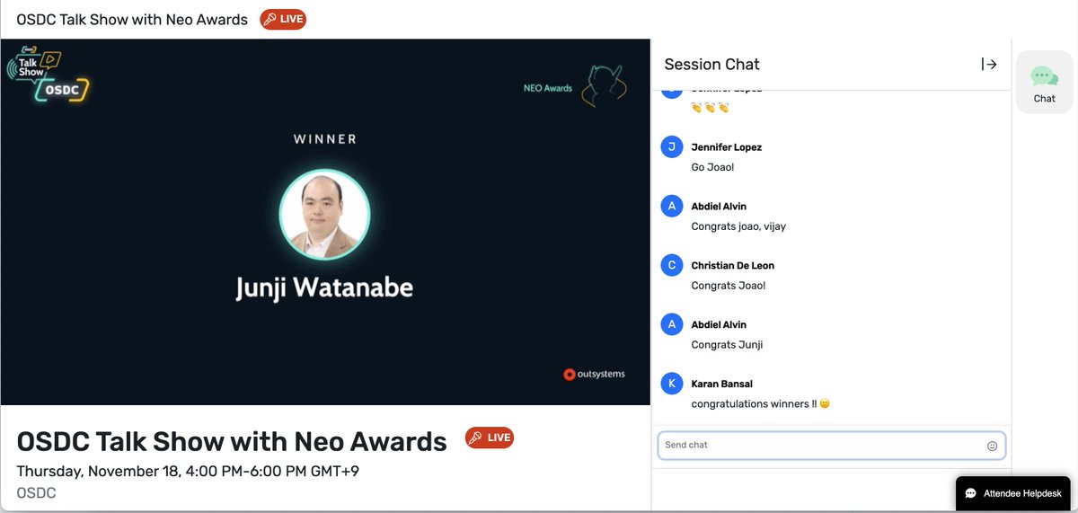 taiponrock's tweet image. #OSDevCon 2021 でNeo Awardsの発表がありました！
日本からはTop Contents Creatorカテゴリで #OutSystems MVPの @JyunjiW さんが受賞しました🎉
Congrats!!