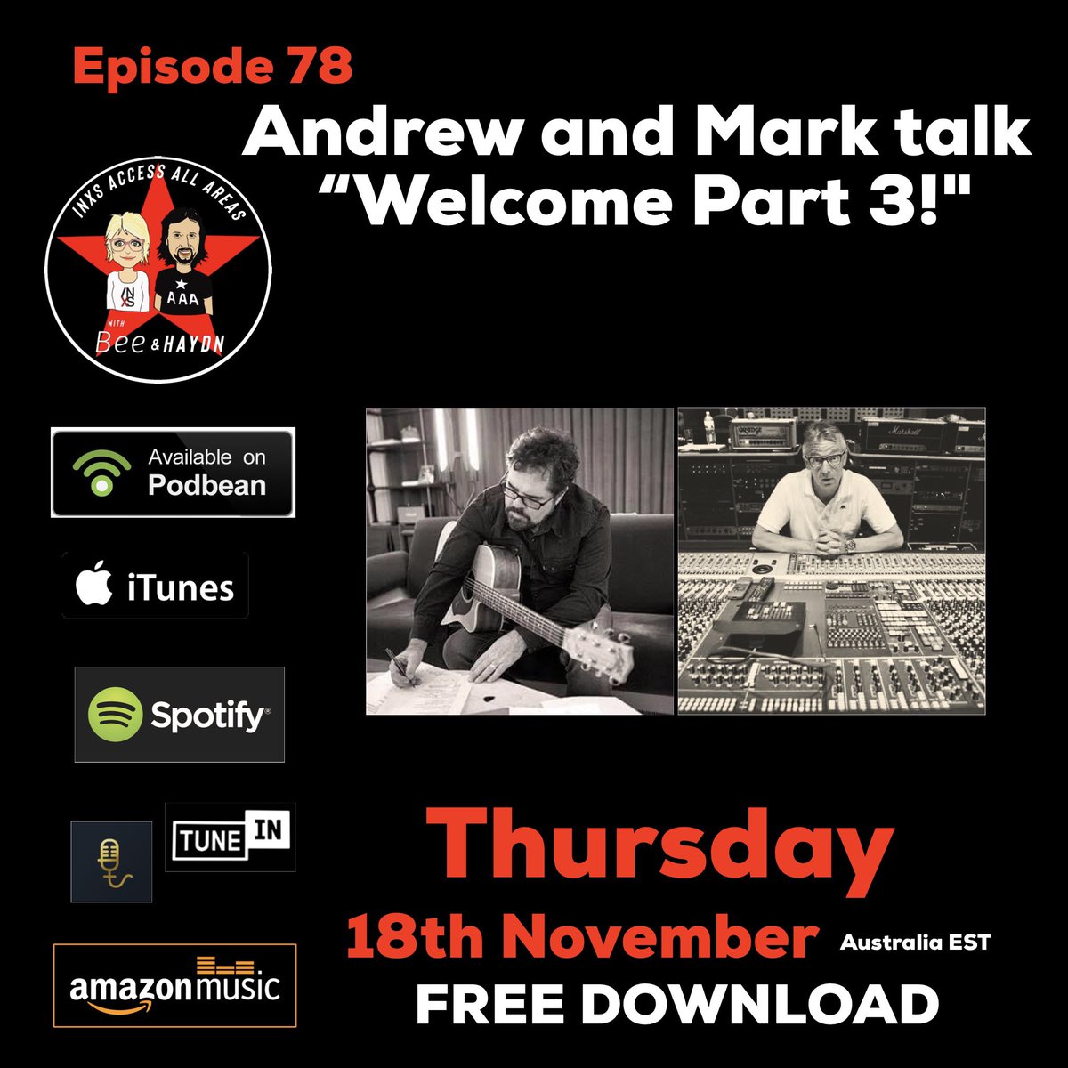 INXSpod's tweet photo. NEW Episode OUT NOW!
https://t.co/OQxWnMqdZQ #Andrewfarriss #Markopitz #INXS #Inductinxs @InductInxs @INXS https://t.co/mVhbJ3WALW