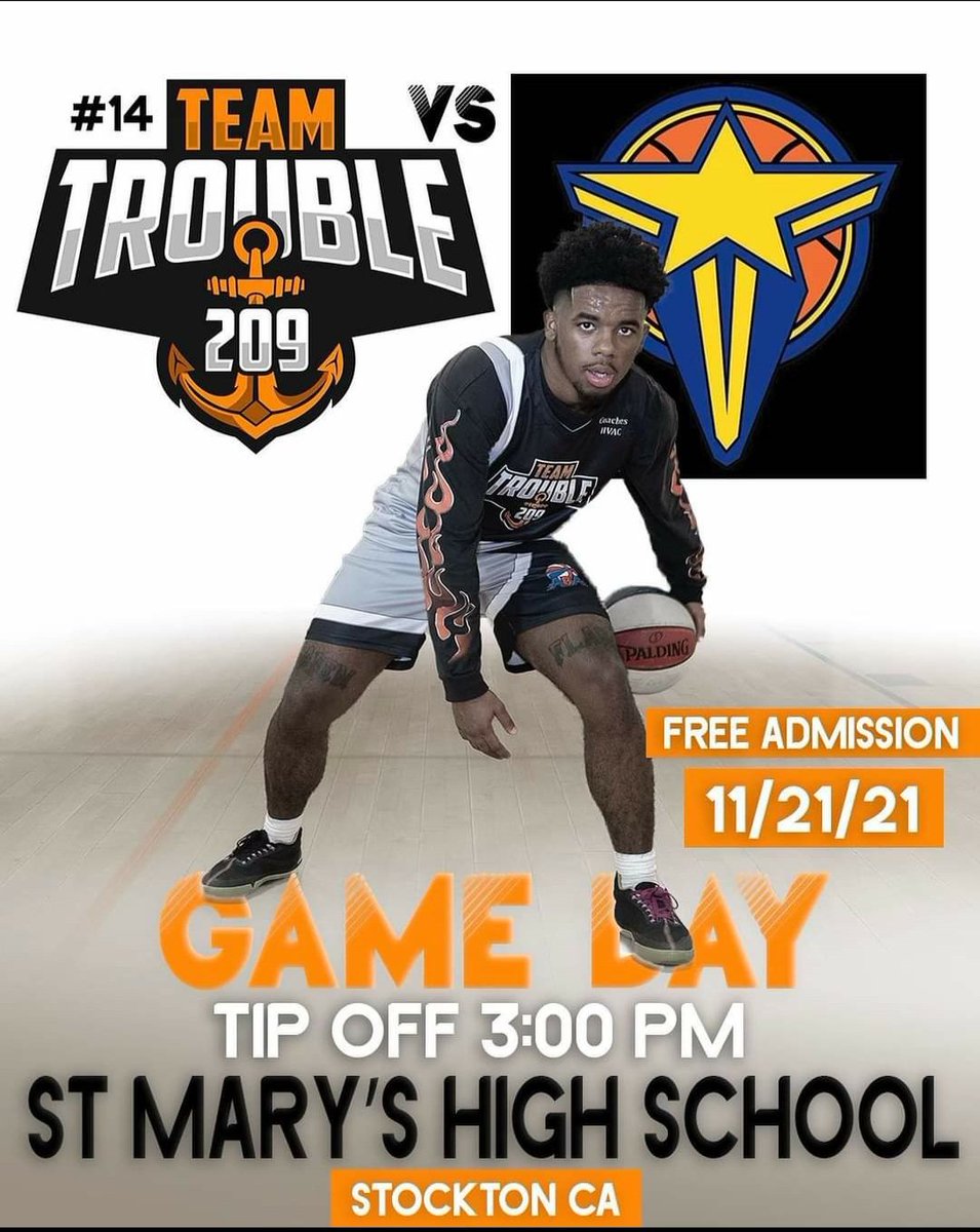 TeamTrouble209's tweet photo. Next game THIS SUNDAY! 
🆚 @the_novastars 
⏰ 2:30 pm
📍 St Mary’s High School
🎟 FREE ADMISSION 
🎨 @shootncreate 
🏀 @americanbasketballassociation 
#herecomestrouble #ballislife #stocktonca #brotherhood https://t.co/C0WXGnUlpX