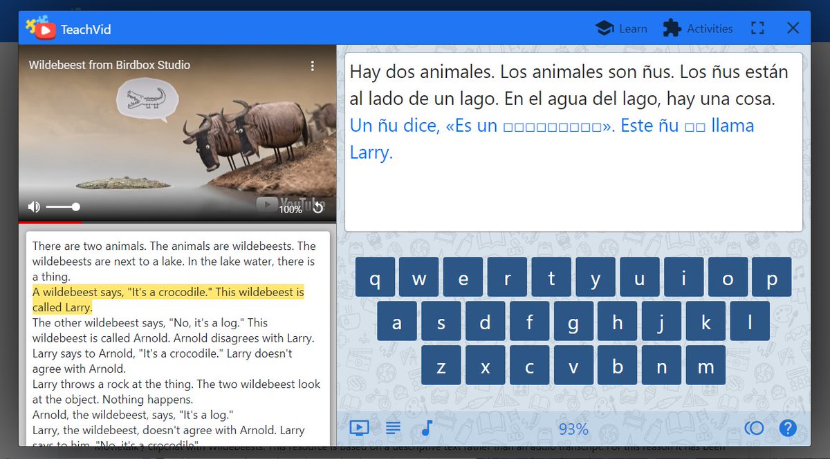 teach_vid's tweet image. 🇪🇸 Wildebeest / Gnus #movietalk
Gap-SPELL activity with #ParallelText
teachvid.com/resource/8BED8…