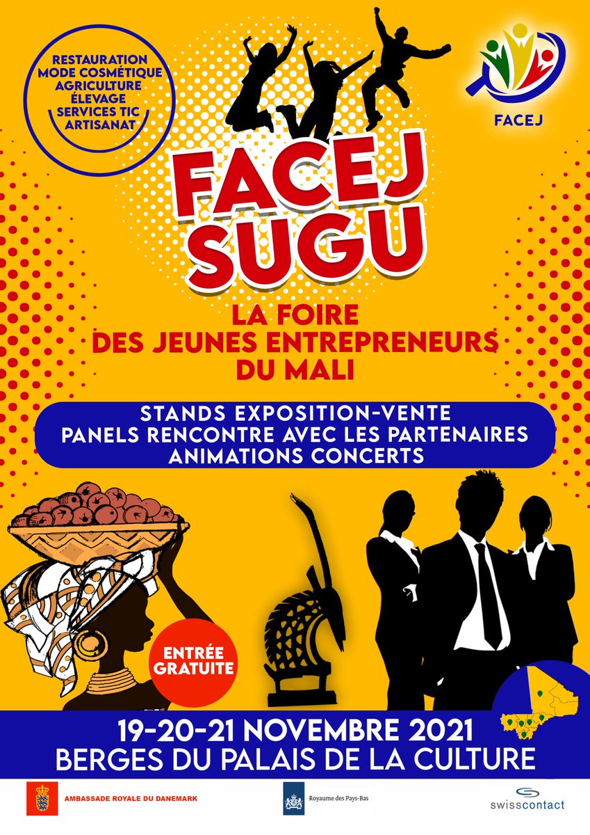 Donilab1's tweet photo. Vous souhaitez découvrir👀 les produits et services locaux ? Un seul lieu👉🏾 #FACEJSUGU👇🏾
Du 19 au 21 novembre 2021 à Palais De La Culture De Bamako
Nos Entrepreneurs y seront😉
#EntréeLibre #Freepass #Consommonslocal #entrepreneur #Mali #produit #service https://t.co/9MdDs08QmU