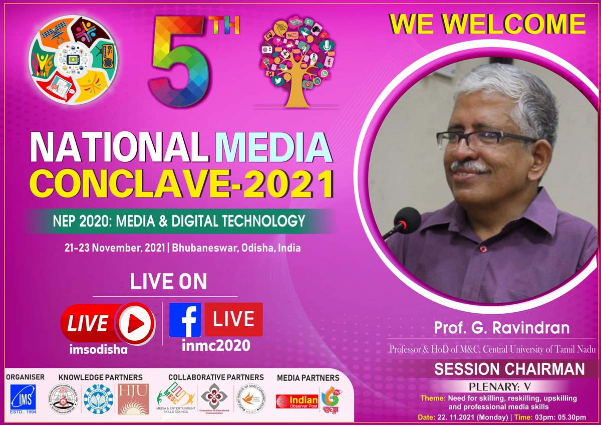 imsnmc's tweet photo. The more we give importance to skill development, the more competent our youths will be. Hear from Prof. G #Ravindran of @cutn_official at #NMC2021. #PLENARYSESSION-5: Need for skilling, reskilling, upskilling and professional media skills. #MediaConclave #MediaMahakumbha https://t.co/2cso59Cmgo