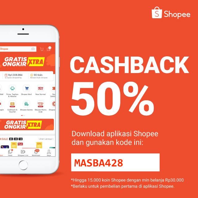 Dapatkan Cashback 50% untuk pembelian pertamamu dengan kode: MASBA428. Yuk, download aplikasi Shopee sekarang dan nikmati belanja dengan gratis ongkir! shp.ee/ktr7nu7?smtt=0…