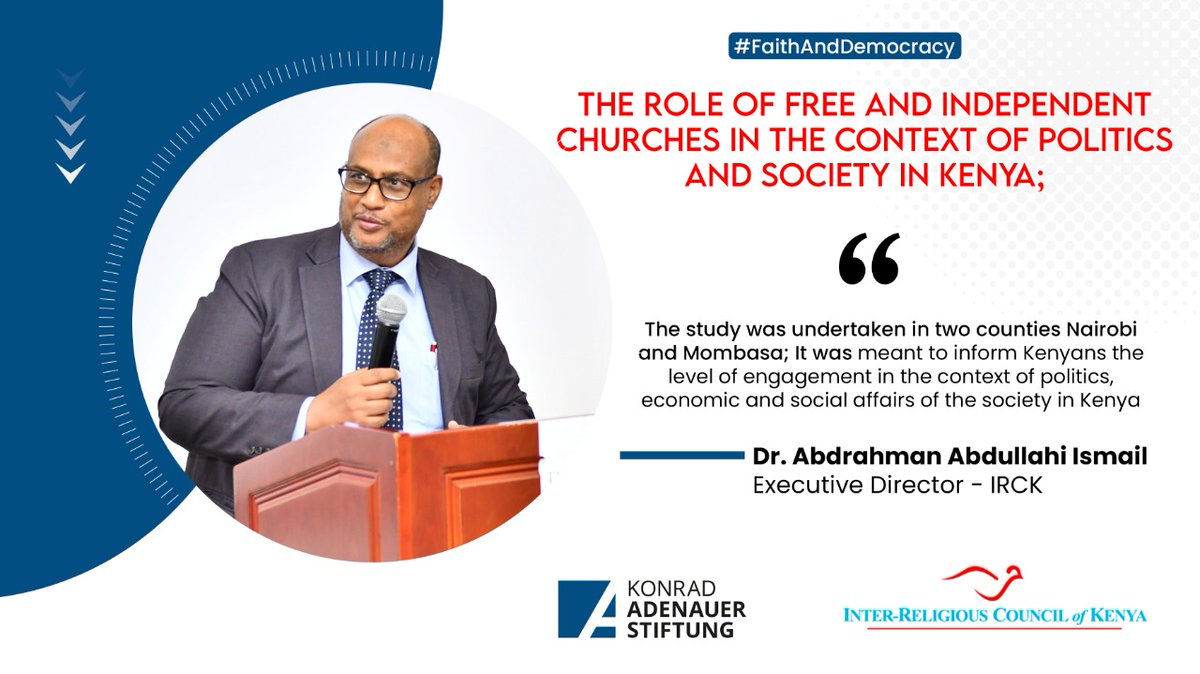 .<a href="/irck_info/">Inter-Religious Council of Kenya(IRCK)</a> The publication will inform Kenyans the level of engagement in the context of politics, economic and social affairs of the society in  Kenya, - Abdhahman Ismail, IRCK, Executive Director <a href="/KAS_Kenya/">Konrad-Adenauer-Stiftung (KAS) Kenya</a>