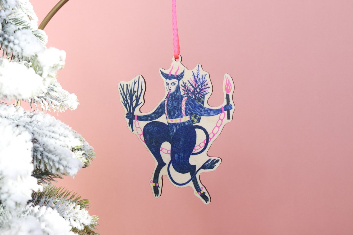 Have you been naughty or nice this year? These are UV printed wooden decorations that are in my webshop, featuring my lovely Krampus illustration 👹 they're currently on back order as the first lot sold out! laylaholzer.com/shop/product/w… #folklorethursday #krampus #SmallBiz