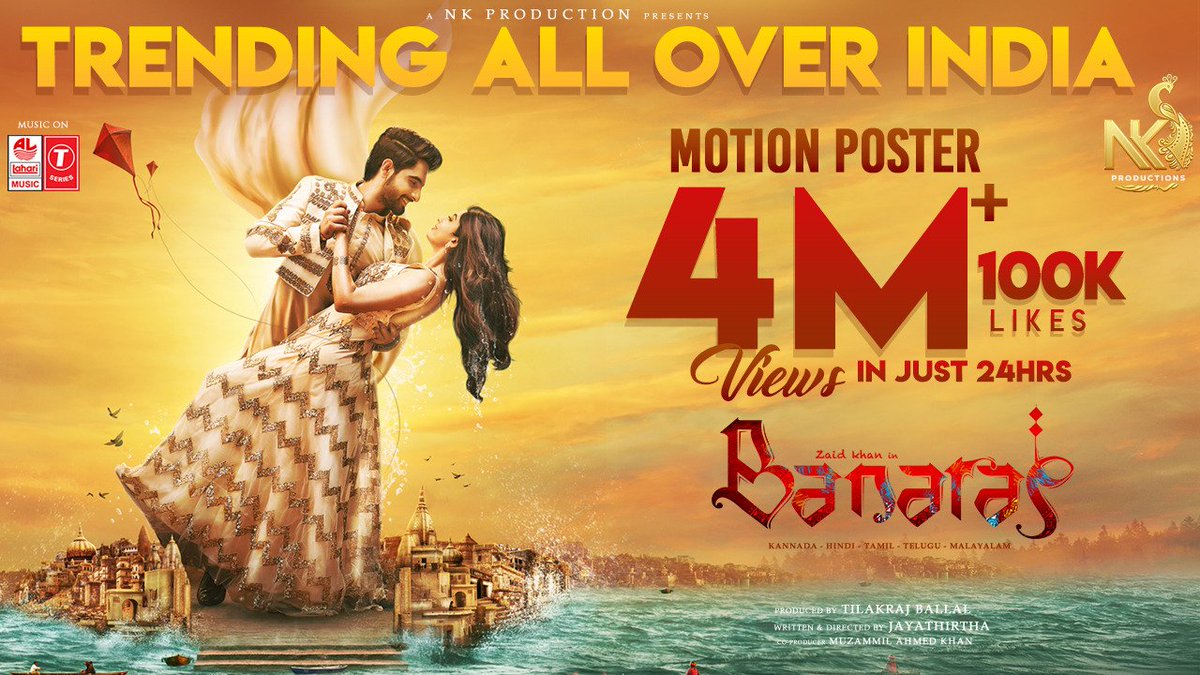 NATIONAL KHANS PRODUCTION (@nationalkhans) on Twitter photo Trending All Over The Nation ❤️
4 Million+ real-time views for #Banaras first look & motion poster on <a href="/YouTube/">YouTube</a> in just 24 hours.
▶️ bit.ly/BanarasMotionP…
<a href="/UrsZaidKhan/">Zaid Khan</a> <a href="/jayathirtha77/">jayathirtha Jayanna</a> <a href="/AJANEESHB/">B AJANEESH LOKNATH</a> <a href="/NationalKhans/">NATIONAL KHANS PRODUCTION</a> #TilakrajBallal <a href="/sonal_monteiro/">Sonal Monteiro Official</a> <a href="/banarasthefilm/">Banaras The Film</a> <a href="/LahariMusic/">Lahari Music</a> <a href="/TSeries/">T-Series</a> Trending All Over The Nation ❤️
4 Million+ real-time views for #Banaras first look & motion poster on <a href="/YouTube/">YouTube</a> in just 24 hours.
▶️ bit.ly/BanarasMotionP…
<a href="/UrsZaidKhan/">Zaid Khan</a> <a href="/jayathirtha77/">jayathirtha Jayanna</a> <a href="/AJANEESHB/">B AJANEESH LOKNATH</a> <a href="/NationalKhans/">NATIONAL KHANS PRODUCTION</a> #TilakrajBallal <a href="/sonal_monteiro/">Sonal Monteiro Official</a> <a href="/banarasthefilm/">Banaras The Film</a> <a href="/LahariMusic/">Lahari Music</a> <a href="/TSeries/">T-Series</a>