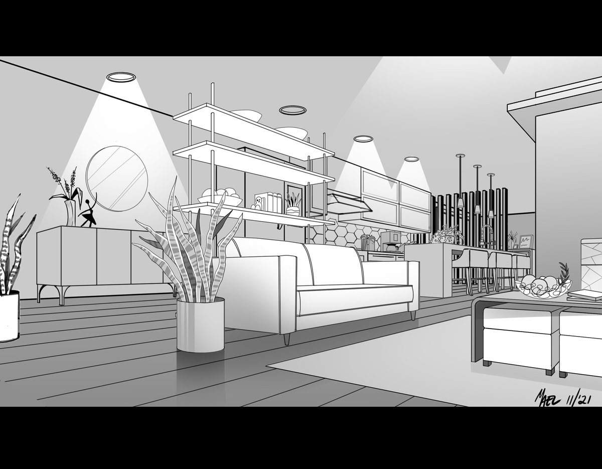 Yaellowgreen's tweet photo. Another drawing of interior perspective I made for training reference. Drawn and designed by me. 

#interiorperspective #interiordesign #condoliving #condodesign #digitalart #rendering #photoshop #2Drendering #environmentdesign #modernliving #contemporarydesign https://t.co/ZrlUeZLuMG
