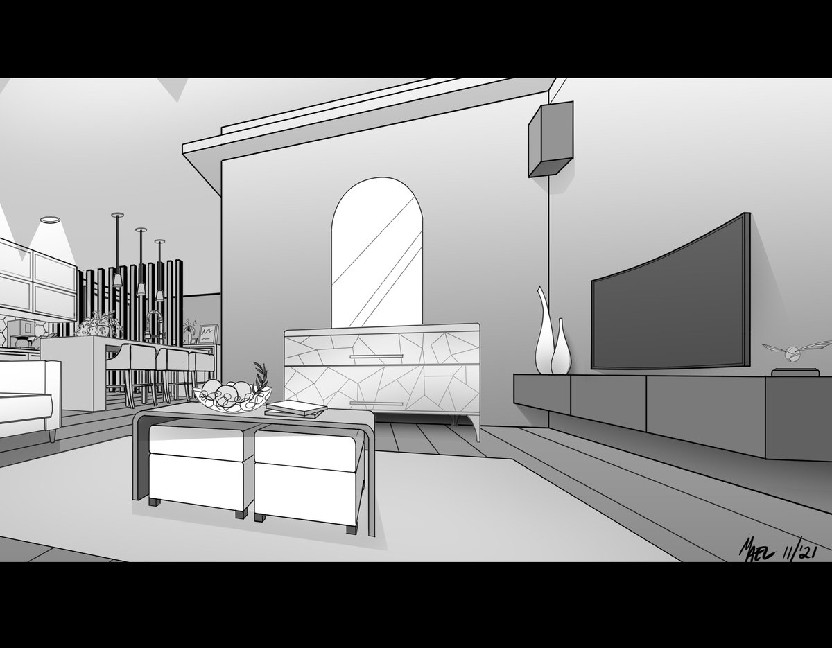 Yaellowgreen's tweet photo. Another drawing of interior perspective I made for training reference. Drawn and designed by me. 

#interiorperspective #interiordesign #condoliving #condodesign #digitalart #rendering #photoshop #2Drendering #environmentdesign #modernliving #contemporarydesign https://t.co/ZrlUeZLuMG