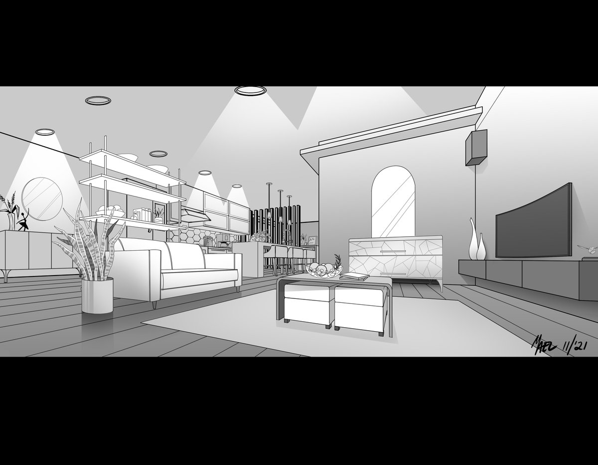 Yaellowgreen's tweet photo. Another drawing of interior perspective I made for training reference. Drawn and designed by me. 

#interiorperspective #interiordesign #condoliving #condodesign #digitalart #rendering #photoshop #2Drendering #environmentdesign #modernliving #contemporarydesign https://t.co/ZrlUeZLuMG