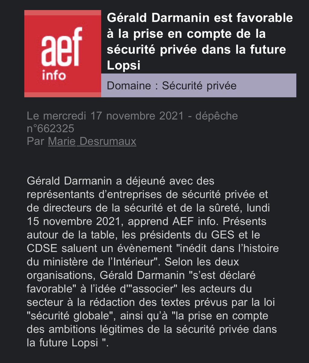 GFarde's tweet photo. Le @CdseParis et le @GesPrivee invités par @GDarmanin. 
Les symboles comptent et celui-là, en particulier. 
Absents du #BeauvauDeLaSecurite, les acteurs de la sécurité privée peuvent maintenant espérer faire avancer leur cause dans le cadre de la #LOPSI. Affaire à suivre… https://t.co/dmA8hPaP8u