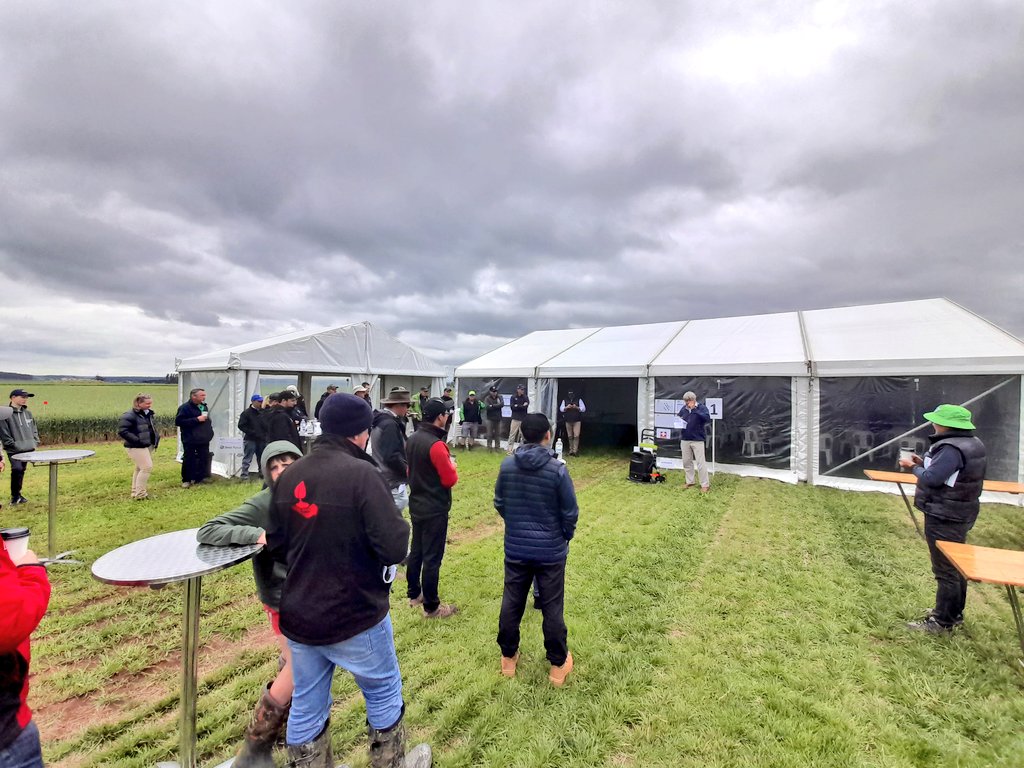 SfsJill's tweet photo. @far_australia Hyper Yielding Crops Field Day at the Tasmanian Crop Technology Centre a certifiable success. Rain held off just in time for the end of presentations. Well done to the team from FAR and thanks for all the hard work in putting it together! @darcydww2 https://t.co/CyTTfmt8Ep