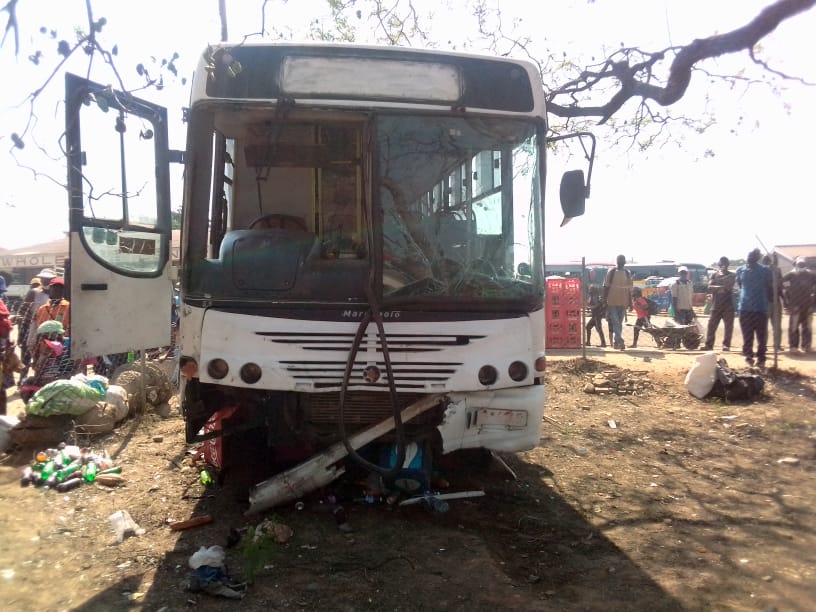 A Zupco bus that was stationary at Mudzviti Rank in Mutare had a brake failure and crashed into street vendors' wares, after which it also crashed into Mutare D.A premises this morning. There were no passengers on the bus and no one was injured. <a href="/ZimMediaReview/">Zim Media Review</a>