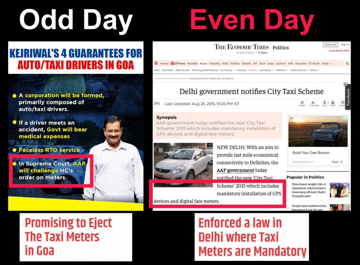 CongressiSimran's tweet image. AAP Hypocrisy Exposed.

For Goa - Promising to eject the Taxi Meters in Goa
In Delhi - Enforced a law in Delhi Taxi Meters are Mandatory.
#BJPDestroyingIndia
